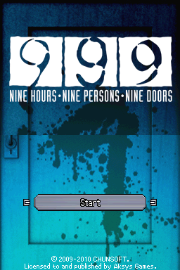 999: Nine Hours · Nine Persons · Nine Doors (Nintendo DS) screenshot: Main menu.