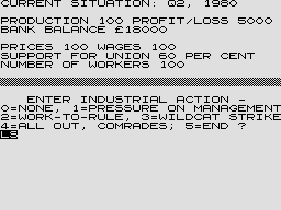 Shop Steward (ZX80) screenshot: The game starts in 1980