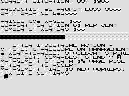 Shop Steward (ZX80) screenshot: New workers hired