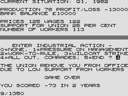 Shop Steward (ZX80) screenshot: Being kicked out by the union