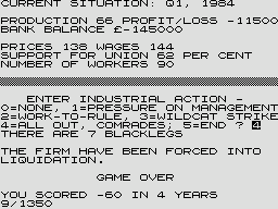 Shop Steward (ZX80) screenshot: The firm shuts down