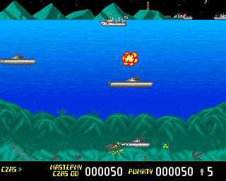 Operacja Wąż Morski (Amiga) screenshot: Ship destroyed