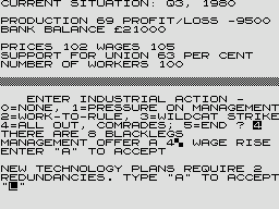 Shop Steward (ZX80) screenshot: New technology leads to redundancies
