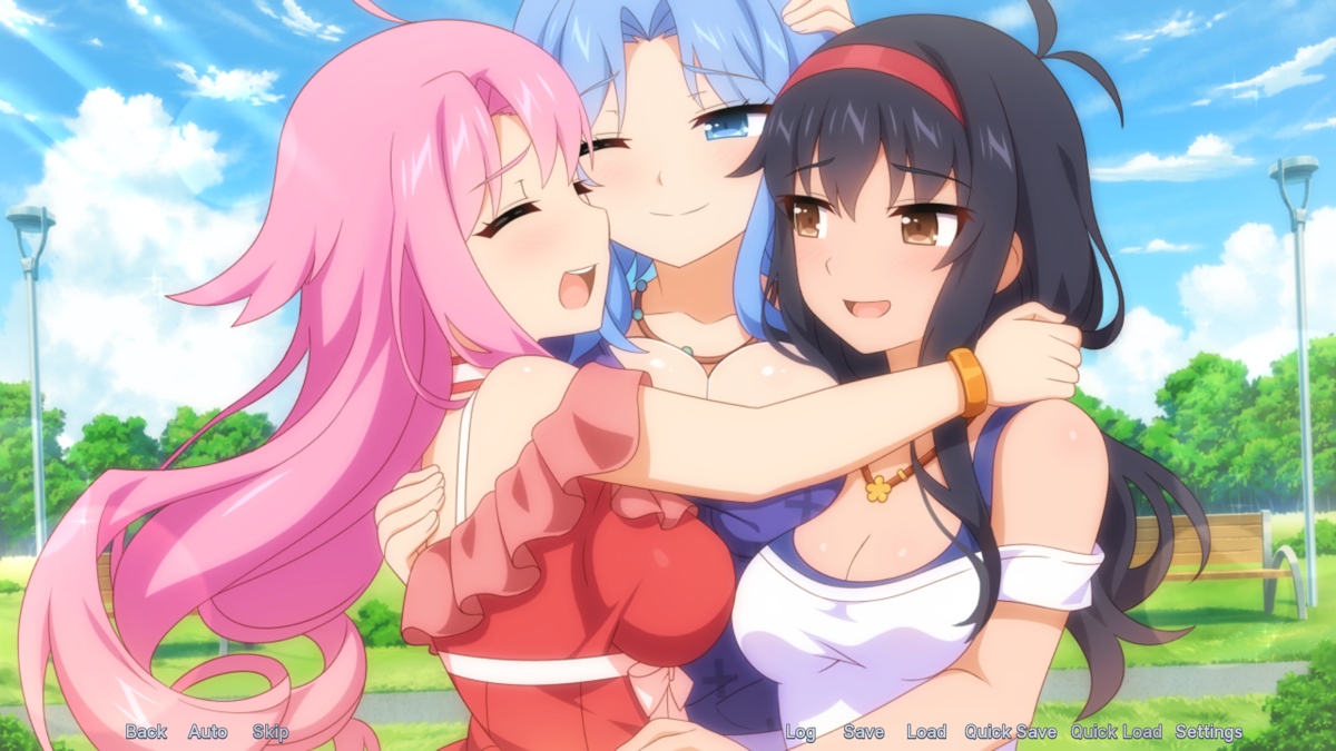 Sakura Cupid (Windows) screenshot: The girls decide to stay on Earth and to share Lilim (Harem ending)