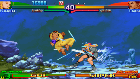 Street Fighter Alpha 3 Max (PSP) screenshot: Karin vs Dan