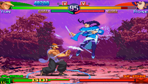 Street Fighter Alpha 3 Max (PSP) screenshot: Yun vs Rose