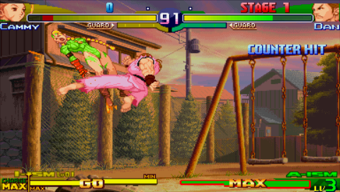 Street Fighter Alpha 3 Max (PSP) screenshot: Cammy vs Dan