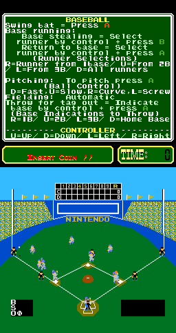 Baseball (Arcade) screenshot: The whole field shown (attract mode)