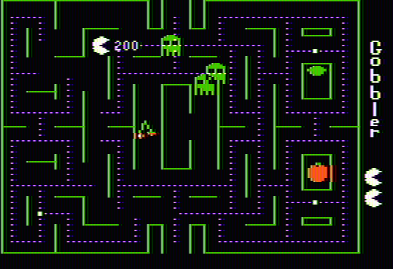 Gobbler (Apple II) screenshot: Eating a ghost