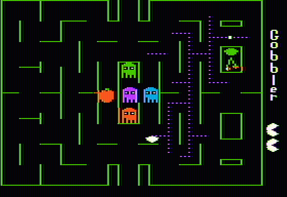 Gobbler (Apple II) screenshot: Got caught by a ghost