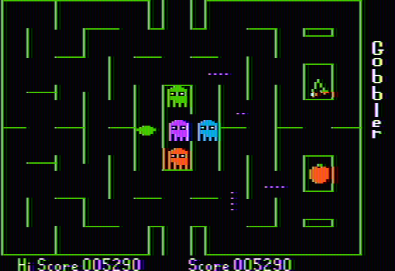 Gobbler (Apple II) screenshot: Game over - score shown