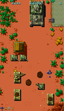 Twin Hawk (Arcade) screenshot: Huge tank to destroy.