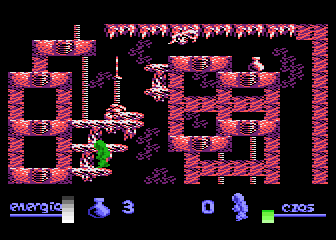 Alchemia (Atari 8-bit) screenshot: Second amphora with a long spike