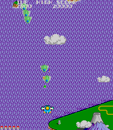 TwinBee (Arcade) screenshot: Over lake
