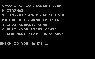 Galaxy (DOS) screenshot: The ingame menu (CGA)
