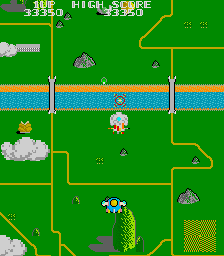 TwinBee (Arcade) screenshot: River raid