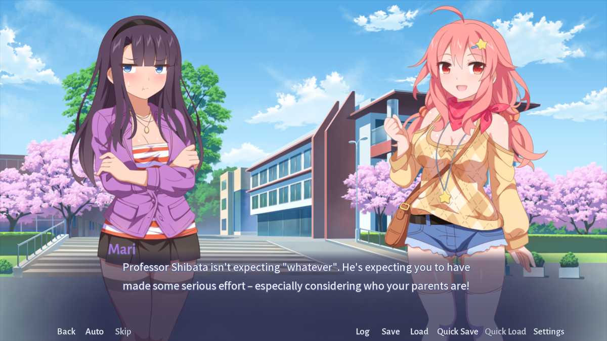 Sakura Sadist (Windows) screenshot: Back outside Mari isn't happy Azusa wasn't working on her essay, if only she knew what just happened