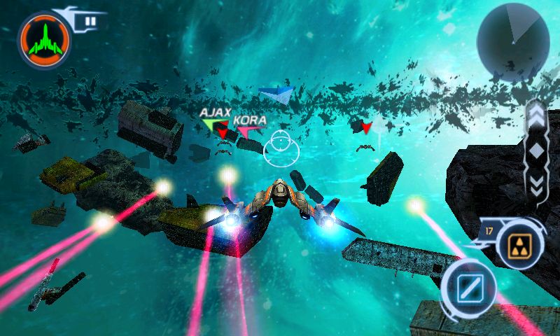 Star Battalion (Android) screenshot: This ship can launch several rockets at once
