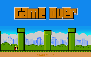 Flappy Bird (Amiga) screenshot: Game over