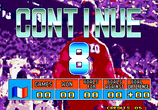 Neo Geo Cup '98: The Road to the Victory (Arcade) screenshot: Continue?