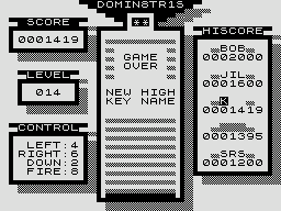 Dominetris (ZX81) screenshot: Game over
