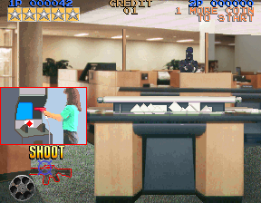 Lethal Enforcers (Arcade) screenshot: Gun reload tip