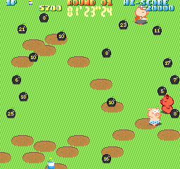 Psycho Pigs UXB (Arcade) screenshot: One pig left.