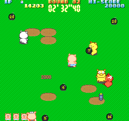 Psycho Pigs UXB (Arcade) screenshot: Running around.