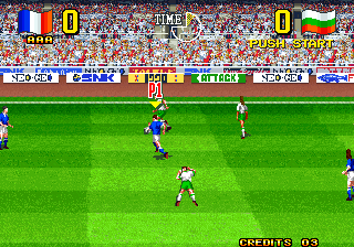 Neo Geo Cup '98: The Road to the Victory (Arcade) screenshot: Rival has the ball