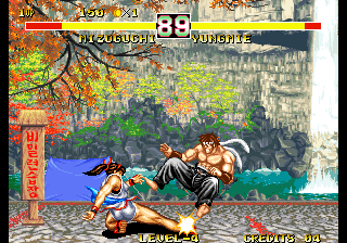 Fighter's History Dynamite (Arcade) screenshot: Low sweep.