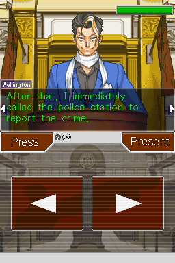 Phoenix Wright: Ace Attorney - Justice for All (Nintendo DS) screenshot: Cross-examination.