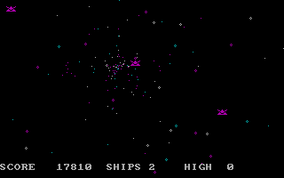 XO-Fighter (DOS) screenshot: Pulverized into an expanding cloud of colored pixels