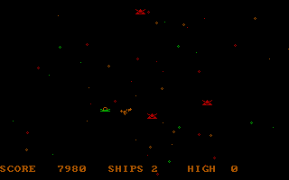 XO-Fighter (DOS) screenshot: Enemy saucer gets its just reward