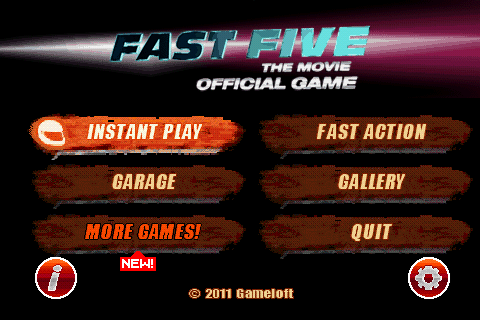 Fast Five the Movie: Official Game (Android) screenshot: Main menu