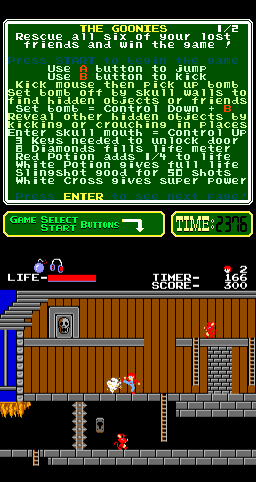 The Goonies (Arcade) screenshot: Kicking a mouse.