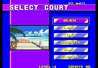 Windjammers (Arcade) screenshot: Select Court.