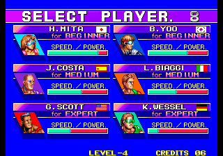 Windjammers (Arcade) screenshot: Select a player.