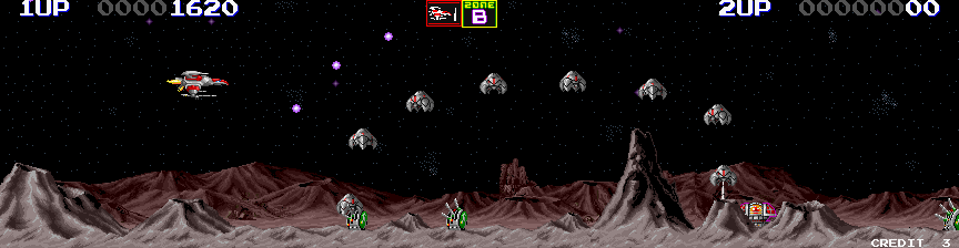 Sagaia (Arcade) screenshot: Ground defenses as well to blast.