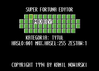 Super Fortuna Edytor (Atari 8-bit) screenshot: Entering the new password