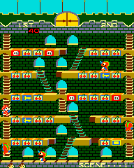 Mr. Do!'s Castle (Arcade) screenshot: On a higher platform.