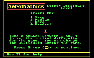 Aeromathics (DOS) screenshot: You can pick a difficulty level...