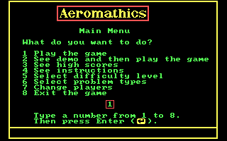 Aeromathics (DOS) screenshot: The main menu