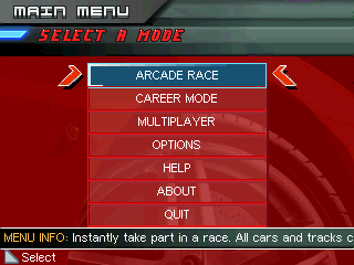 Ferrari GT: Evolution (Windows Mobile) screenshot: Main menu (QVGA v. 1.0.9)