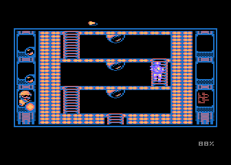 SOS Saturn (Atari 8-bit) screenshot: Climbing to the base command room