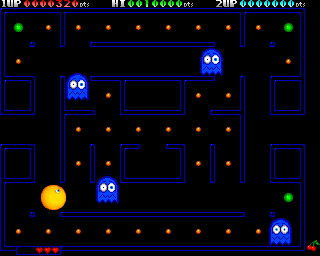 Deluxe PacMan (Amiga) screenshot: Pacman has eaten a powerpill (ECS version)