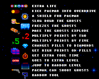 Deluxe PacMan (Amiga) screenshot: Powerups (ECS version)