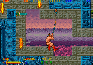 Nastar Warrior (Arcade) screenshot: On liana