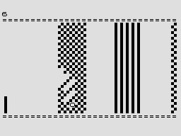 Double Breakout (ZX80) screenshot: Breaking some bricks