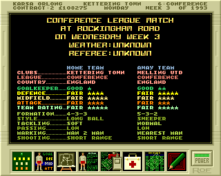 Premier Manager 2 (Amiga) screenshot: Next match preview