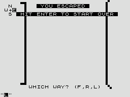 Supermaze (ZX81) screenshot: I've found the exit